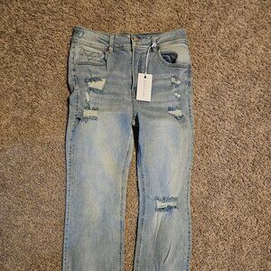 Risen Jeans Cropped High Rise Destoryed Hem - size 11
